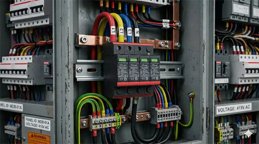 Thiết bị cắt lọc sét lan truyền SPD lắp đặt trong tủ điện tổng bảo vệ thiết bị điện tử